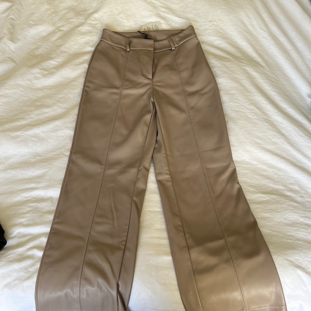 Faux leather straight leg ankle pants